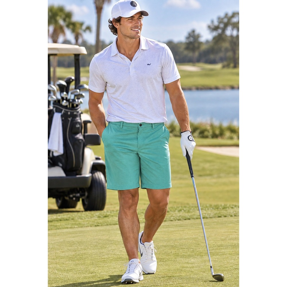 Adidas Golf Shorts Size 36 Teal Green Heathered Performance Stretch Golf #1600